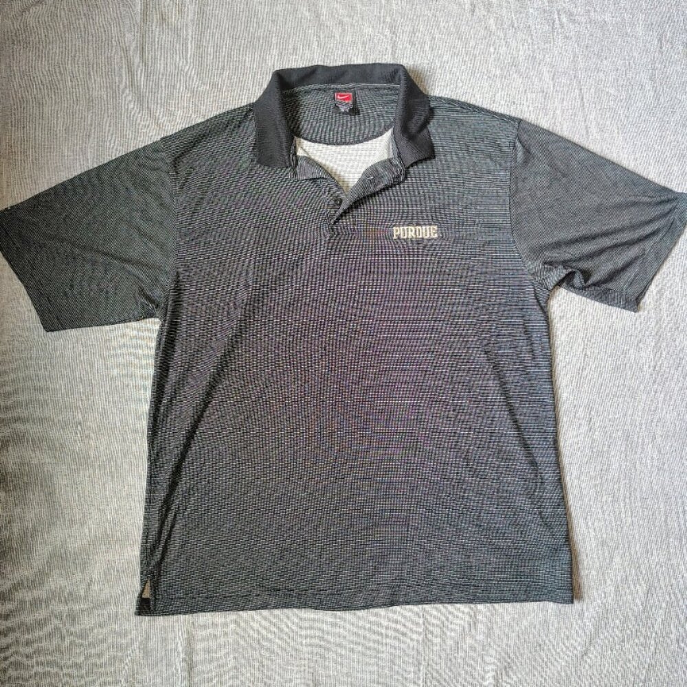 VINTAGE Nike TEAM Purdue University Shirt Large Black Grey Short Sleeve Polo